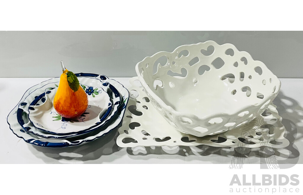 Collection of Decorative Homewares Including Set of Three Graduating Ceramic Serving Plates