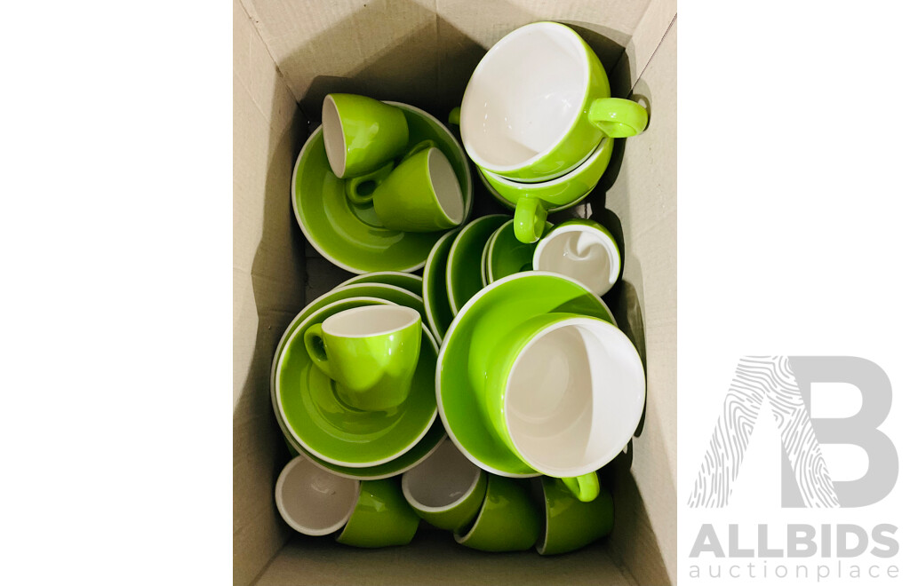 Quantity of Rockingham by Andrew Hawley Lime Green Coffee and Espresso Cups and Saucers