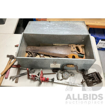 Collection of Vintage Hand and Workshop Tools Including M3 Drill Press Vice, Irwin Adjustable Forstner Bit, Wiltshire Files, Stigo and Disston Hand Saws and More