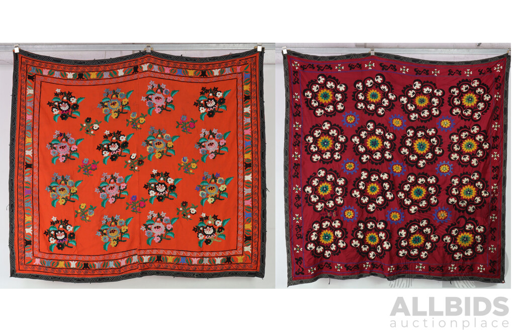 Two Vintage Hand Embroidered Afghan Suzanis, One Dated 1967