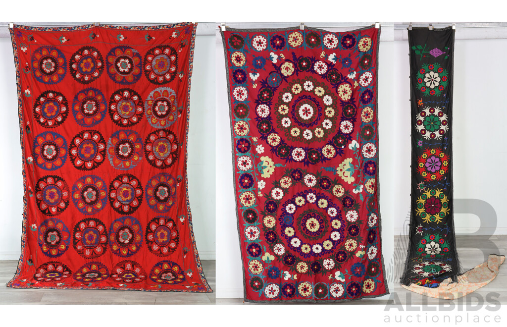 Collection Three Vintage Hand Embroidered Afghan Suzanis