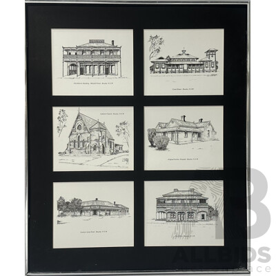 Framed Group of Robyn Burrows' Prints of Historic Buildings, NSW