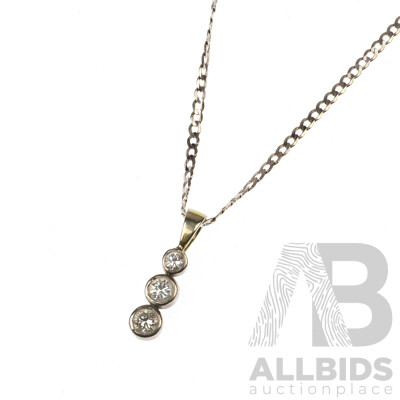 ADE 9ct White & Yellow Gold Three Diamond Drop Pendant, Est TDW 0.58ct, on 9ct WG Chain 45cm, 4.51 Grams