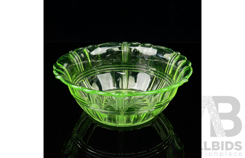 Vintage Art Deco Ribbed Uranium Glass Serving Dish