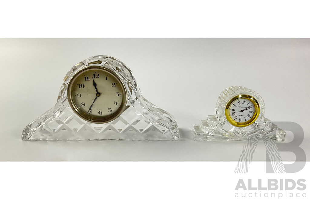 Two Diamond Cut Glass Mantle Clocks