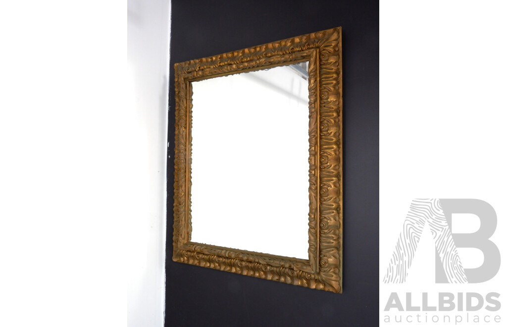 Early Carved Timber Framed Mirror with Applied Gilt Foliage