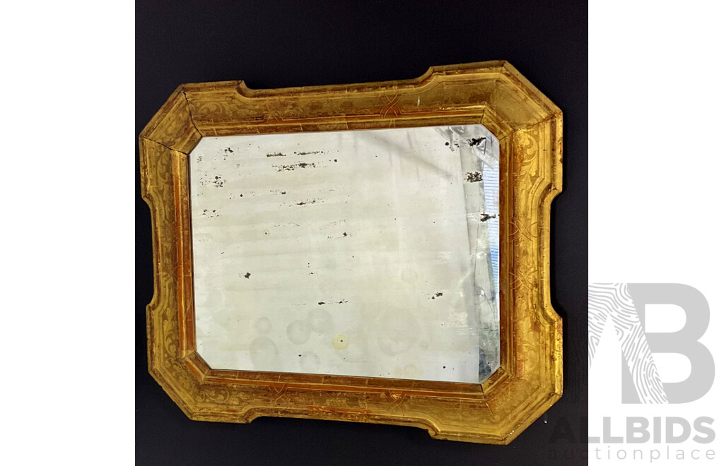 Antique Timber Framed Gilt Mirror with Carved Foliage Detail