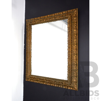 Early Carved Timber Framed Mirror with Applied Gilt Foliage