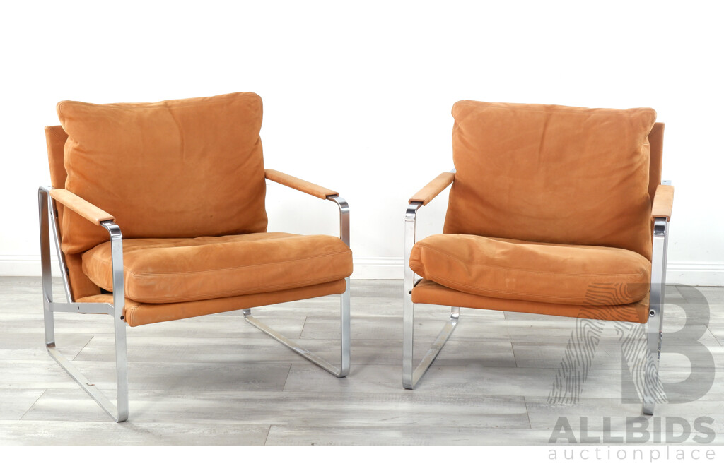 Pair of Leather and Flat Chrome FK 701 Fabricius Armchairs by Walter Knoll