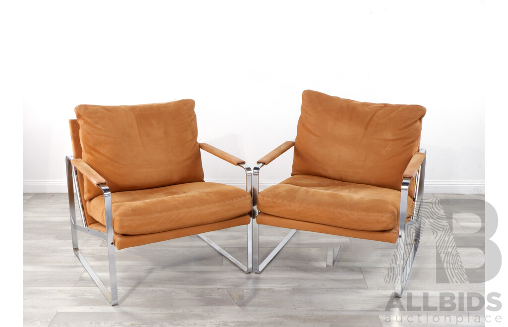 Pair of Leather and Flat Chrome FK 701 Fabricius Armchairs by Walter Knoll