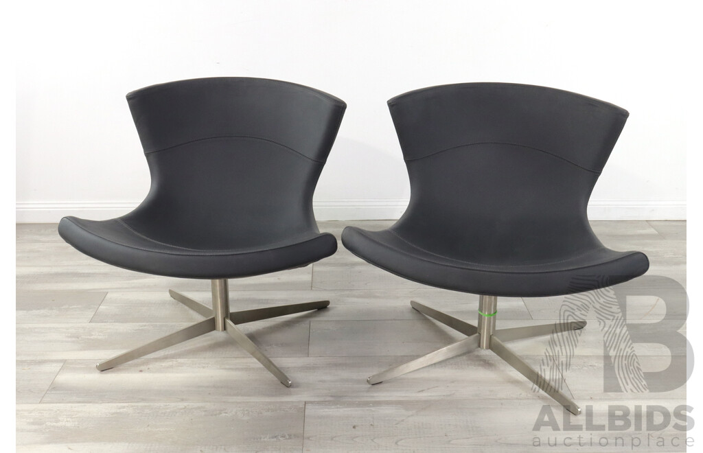 Pair Of Contemporary Leather Upholstered Lounge Chairs
