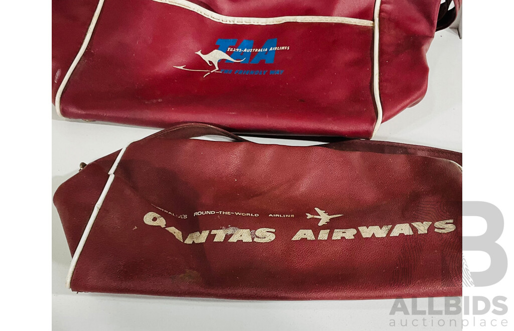 Pair of Vintage Vinyl Airline Bags - Qantas Airways and TAA the Friendly Way