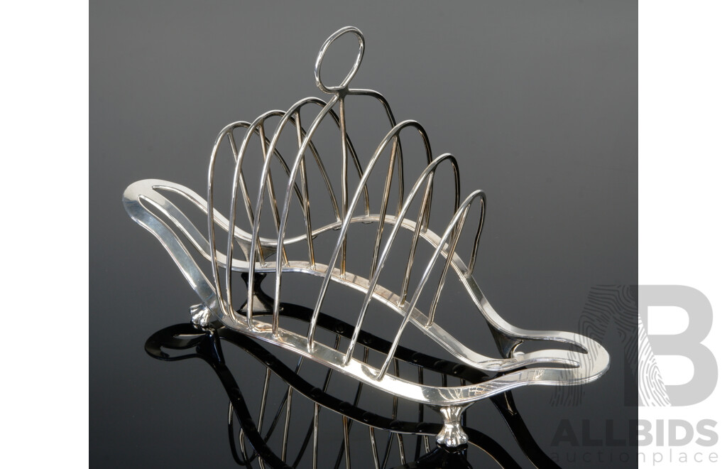 Antique English Old Sheffield Plate Silver Plate Toast Rack with Animal Form Feet, 1790