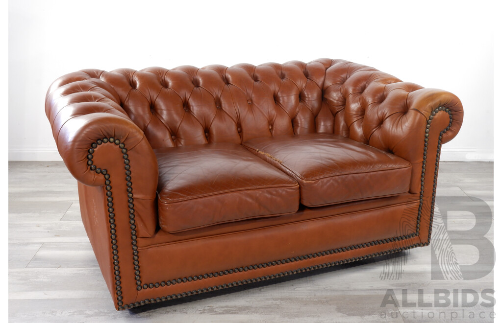 Brown Leather Two Seater Chesterfield by Moran Furniture