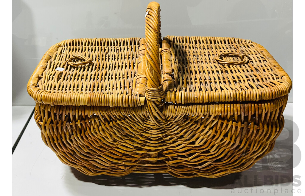 Large Vintage Cane Picnic Basket