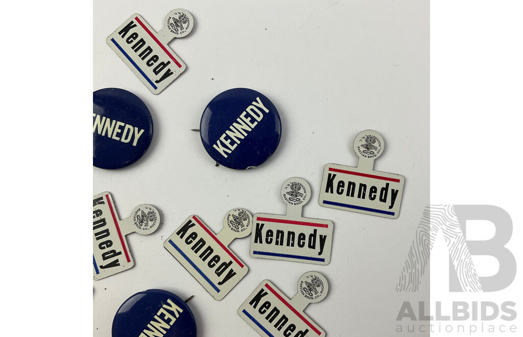 Collection of 1960’s John .F Kennedy and Robert F. Kennedy Campaign Badges/Pins Including Bastian Bros, Union Label Brand