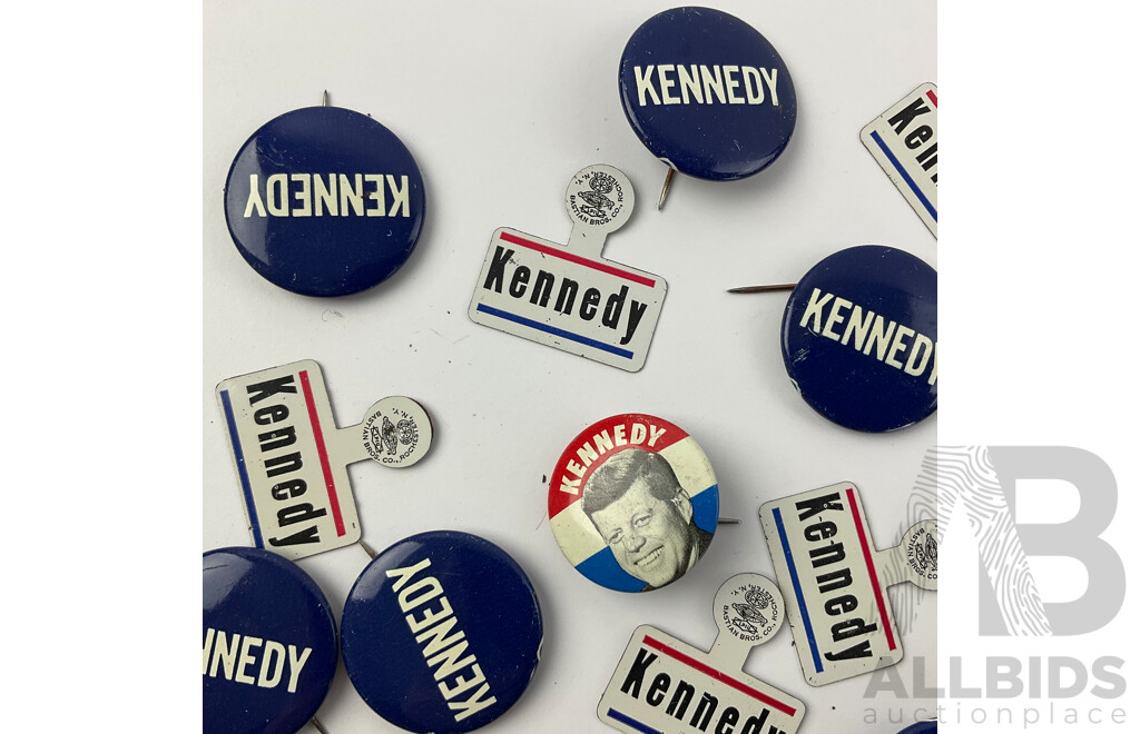 Collection of 1960’s John .F Kennedy and Robert F. Kennedy Campaign Badges/Pins Including Bastian Bros, Union Label Brand