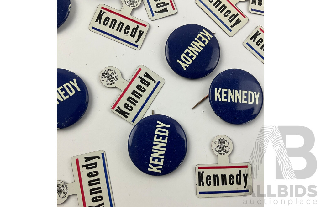 Collection of 1960’s John .F Kennedy and Robert F. Kennedy Campaign Badges/Pins Including Bastian Bros, Union Label Brand