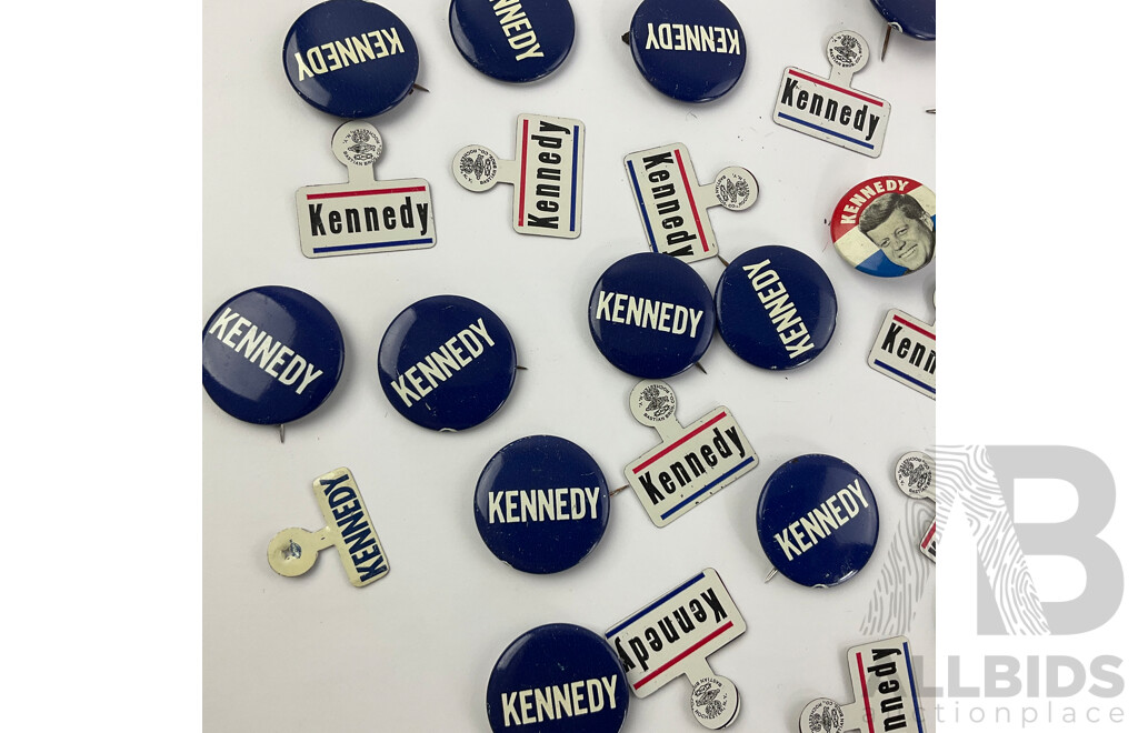 Collection of 1960’s John .F Kennedy and Robert F. Kennedy Campaign Badges/Pins Including Bastian Bros, Union Label Brand