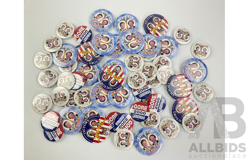 Collection of AL Gore/Joe Lieberman 2000 Campaign Badges, Market Vision Political Shop