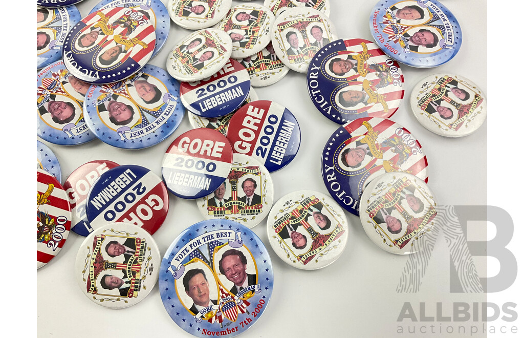 Collection of AL Gore/Joe Lieberman 2000 Campaign Badges, Market Vision Political Shop