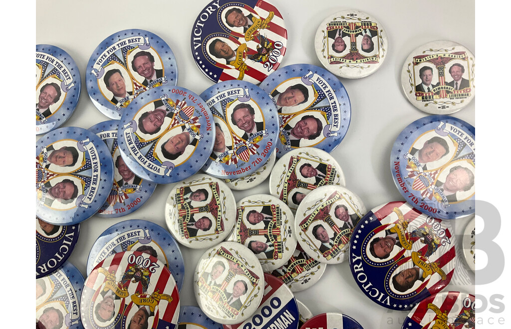 Collection of AL Gore/Joe Lieberman 2000 Campaign Badges, Market Vision Political Shop