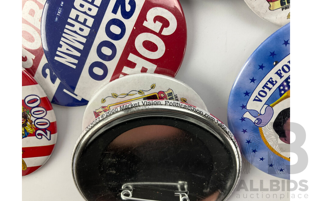 Collection of AL Gore/Joe Lieberman 2000 Campaign Badges, Market Vision Political Shop