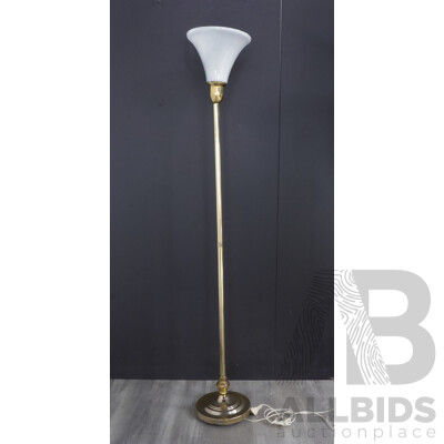 Brass Floor Lamp with Milk Glass Shade