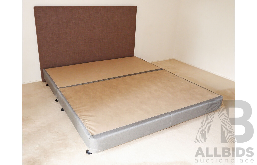 King Size Grey Fabric Bed Base and Head Board in as new condition