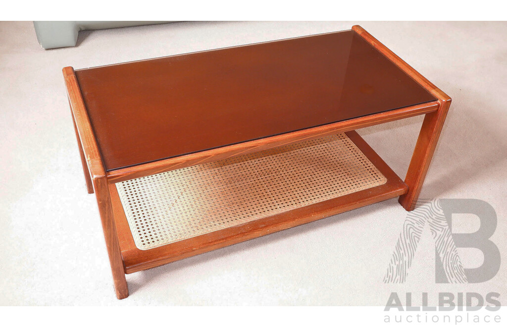 Ash and Cane Coffee Table with Glass Top