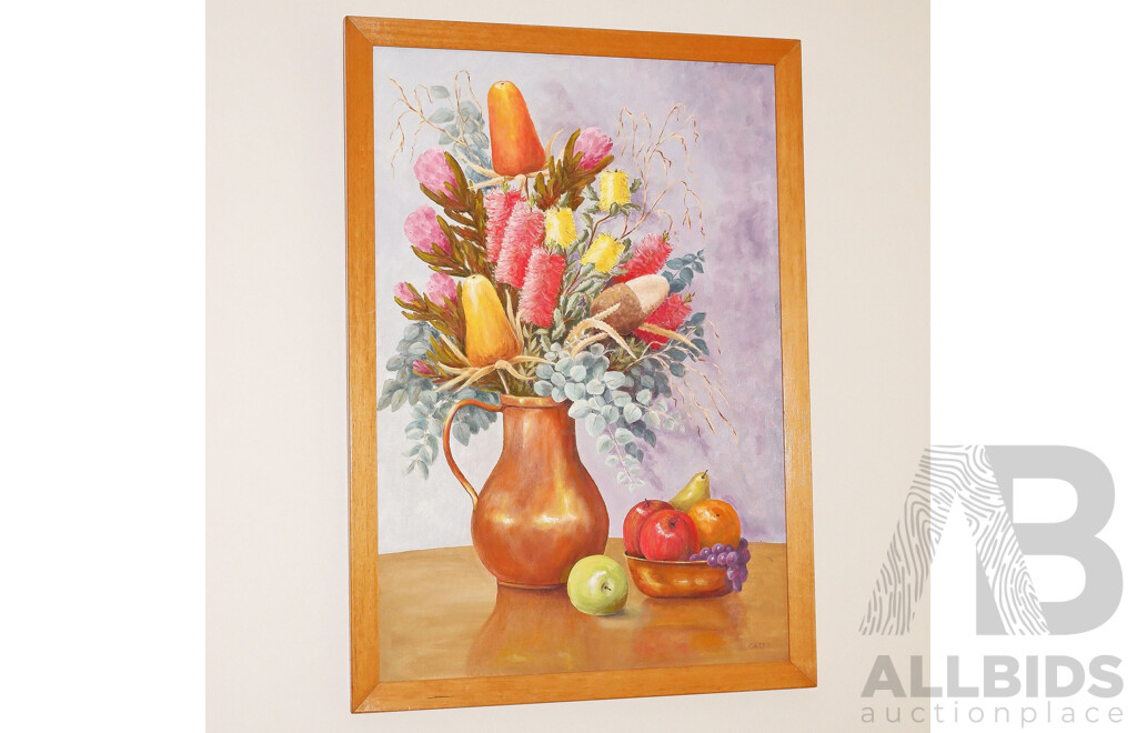 Doreen Green, Oil on Canvas Painting -  'Flowers and Fruit'