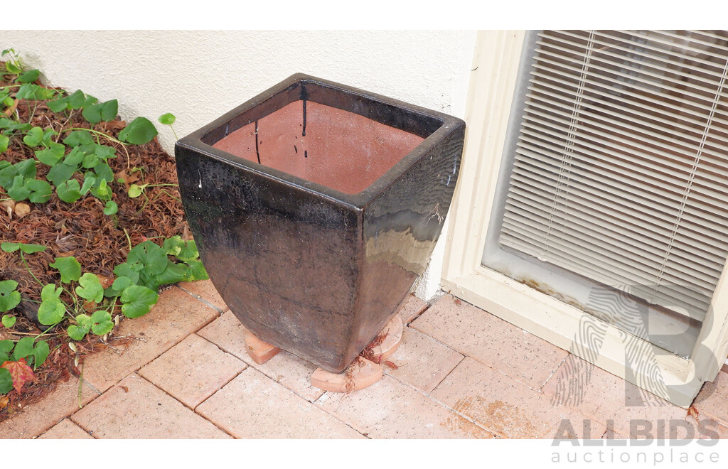 Pair of Black Glazed Tapered Square Planters