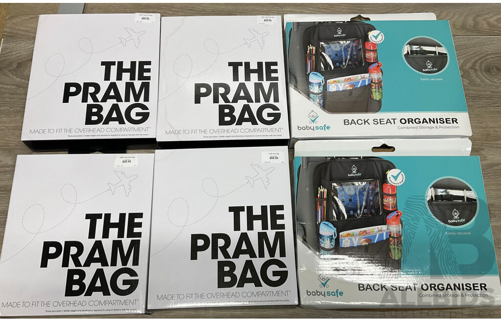 TABC Pram Bag & BABYSAFE Back Seat Organiser - Lot of 6
