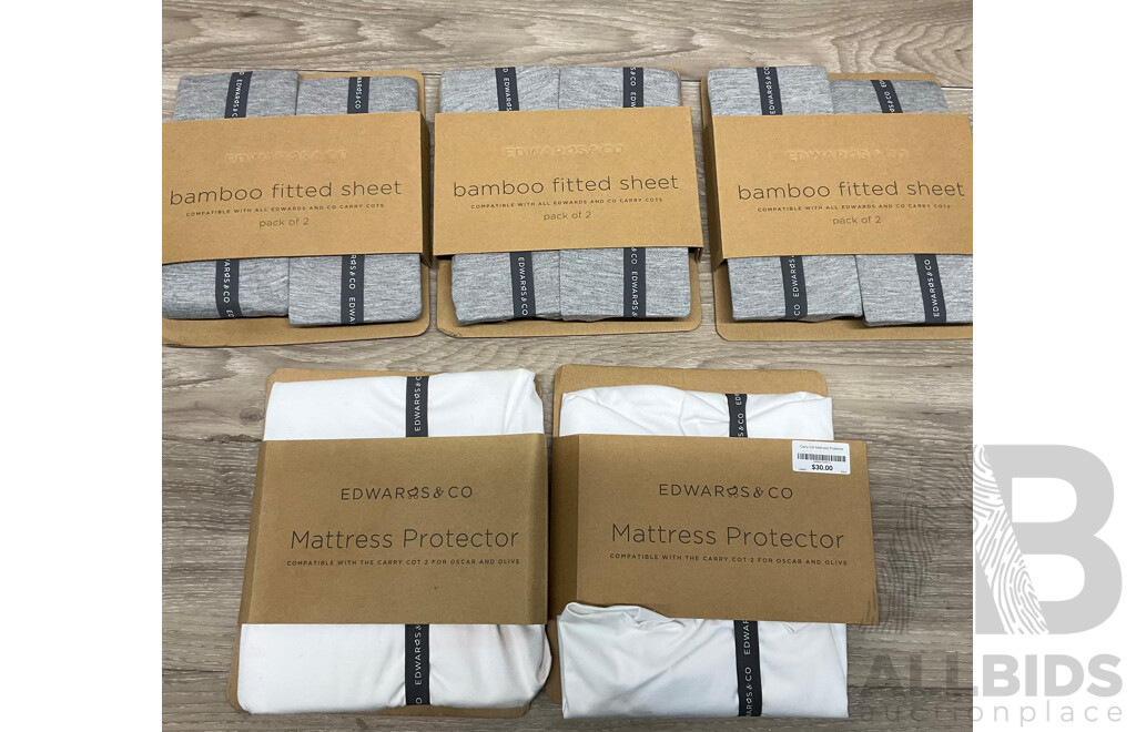 EDWARDS & CO Mattress Protector X2 & Bamboo Fitted Sheet (Pack of 2) X3 - Lot of 5
