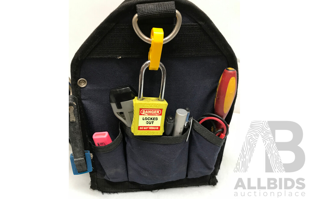 Irwin Tool Tote Bag with Various Tools and Thermal Tag Printer