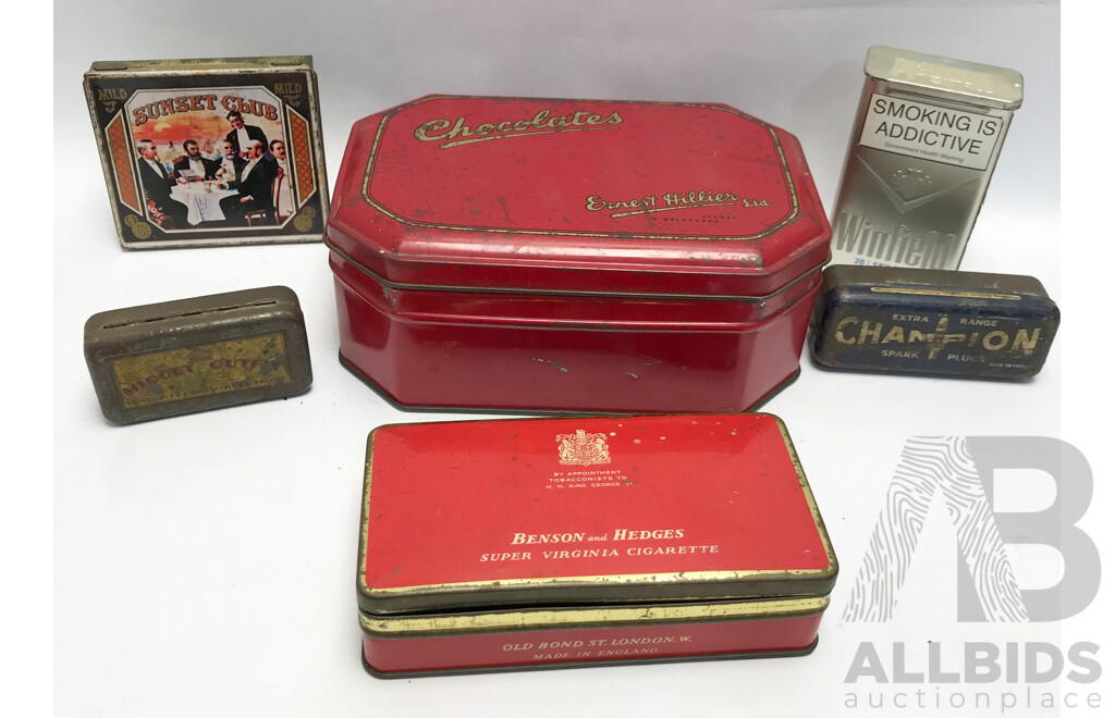 Vintage Chocolate, Cigarette, and Tool Tins - Lot of 6