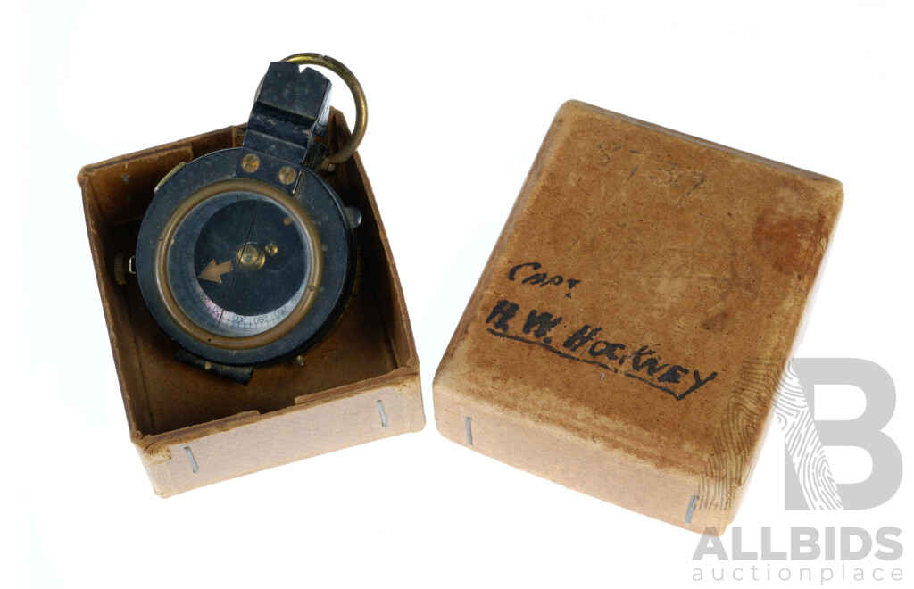 Vintage WWII Australian Military MK IX Prismatic Compass by J W Hanley, Melboure 1941 in Original Box
