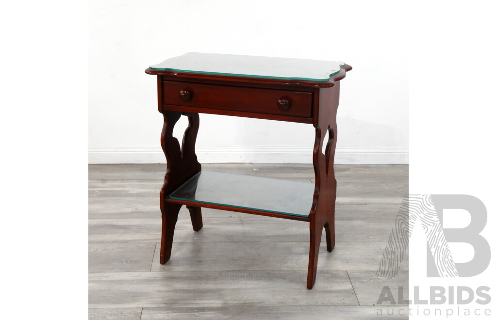 Hardwood Side Table with Glass Top