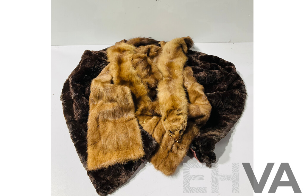 Two Fur Stoles Along with Double Mink Form Neck Warmer