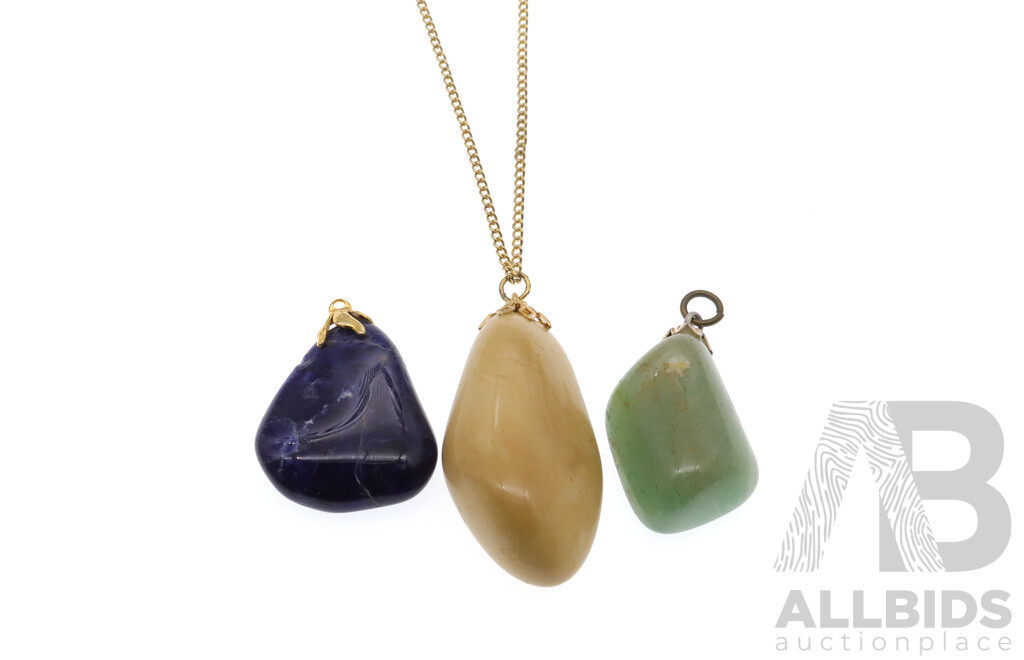 (3) Natural Stone Pendants, Lapis Lazuli, Agate and Nephrite