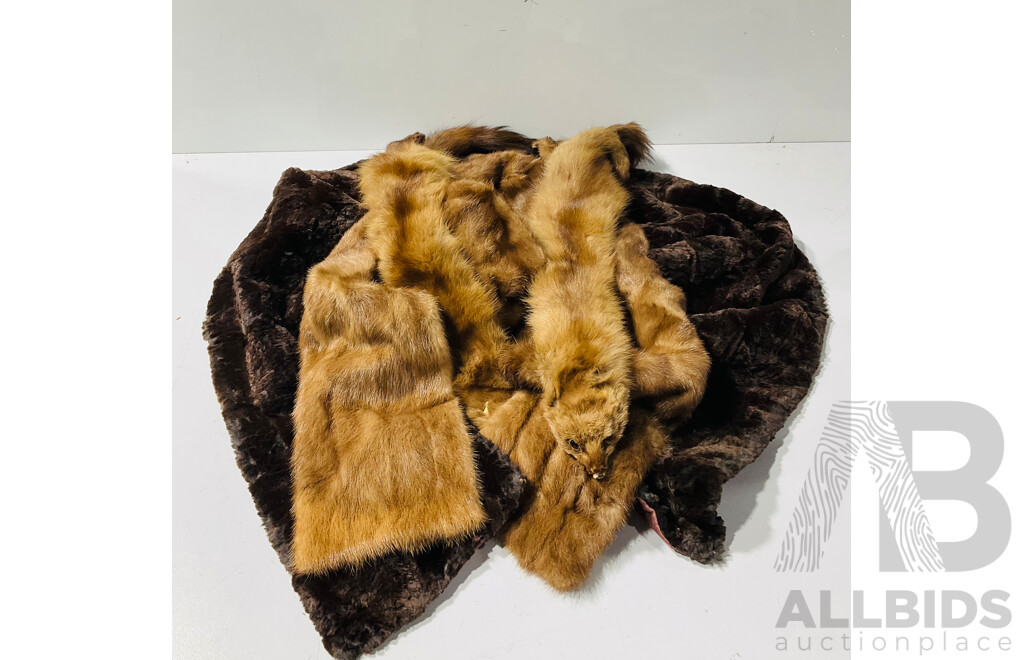 Two Fur Stoles Along with Double Mink Form Neck Warmer