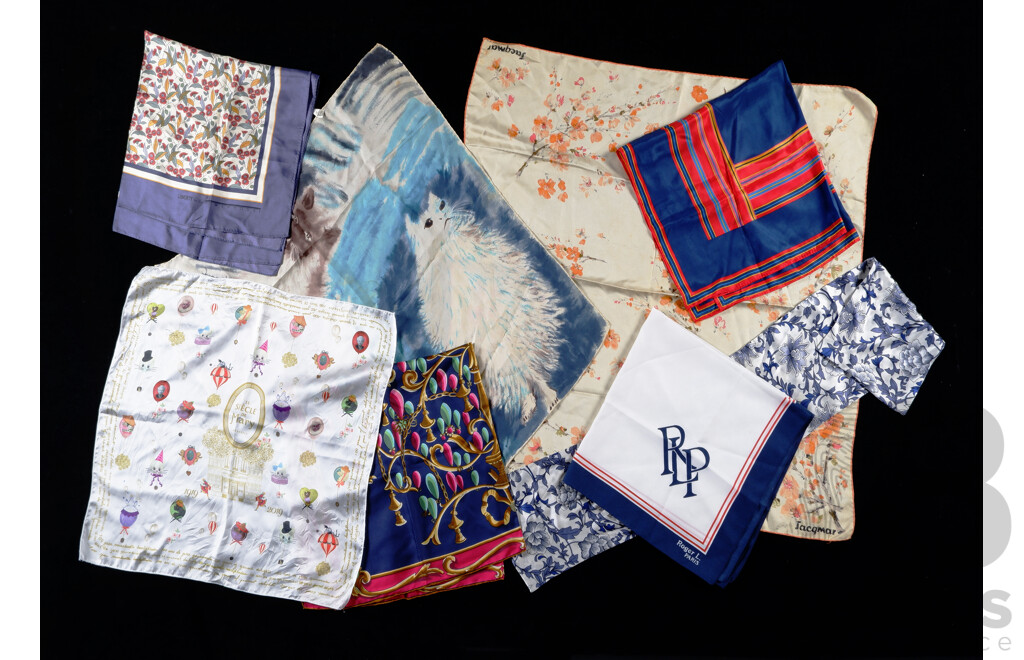 Collection Silk and Silk Blend Scarves Including Jacqmar, Le Siecle De Mary Brussels, Liberty, Oroton, Roger L,  and  More