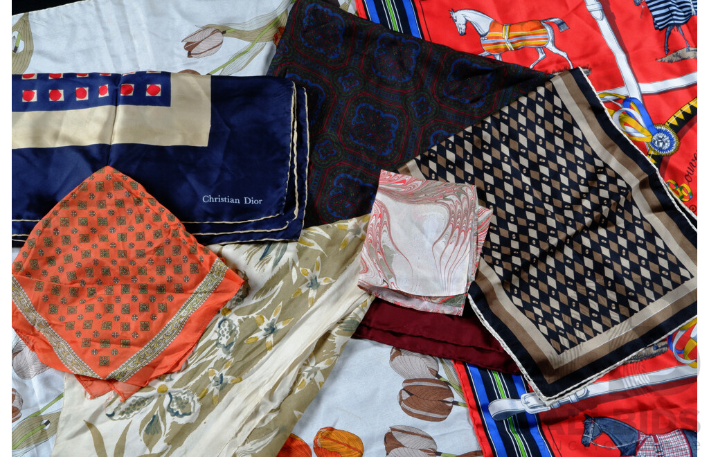 Collection Silk and Silk Blend Scarfs Including Christian Dior, Mirsa, Hermes, Fiorio Milano and  More