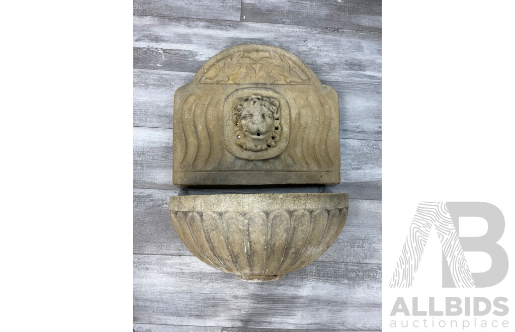 Sandstone Wall Mount Water Feature with Lion Head