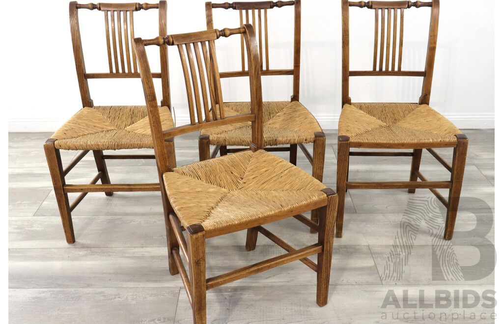 Set of Four Georgian Oak Splat Back Dining Chairs