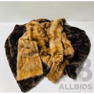 Two Fur Stoles Along with Double Mink Form Neck Warmer