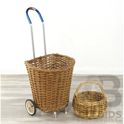 Vintage Cane Trolley with Carry Basket