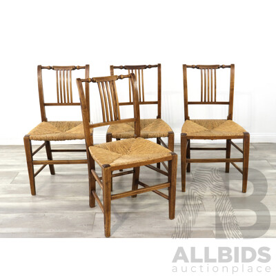 Set of Four Georgian Oak Splat Back Dining Chairs