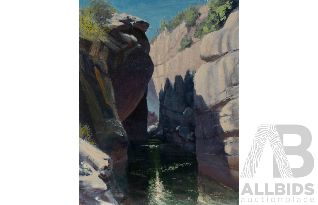 Allan Waite (1924-2010) 'Mt Aurum' (from Skippers Canyon, Central Otago, NZ 1982) (30x40cm); and 'Chasm Near Glendhu, Wanaka Area, NZ'&', Oil on Canvas Board (2)