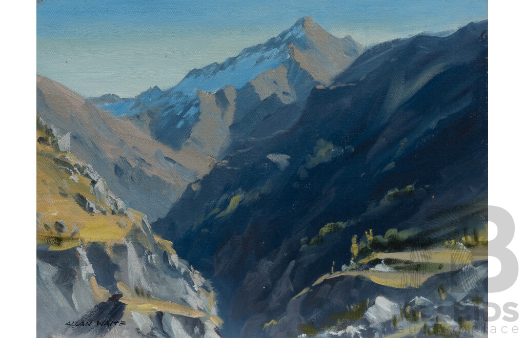 Allan Waite (1924-2010) 'Mt Aurum' (from Skippers Canyon, Central Otago, NZ 1982) (30x40cm); and 'Chasm Near Glendhu, Wanaka Area, NZ'&', Oil on Canvas Board (2)